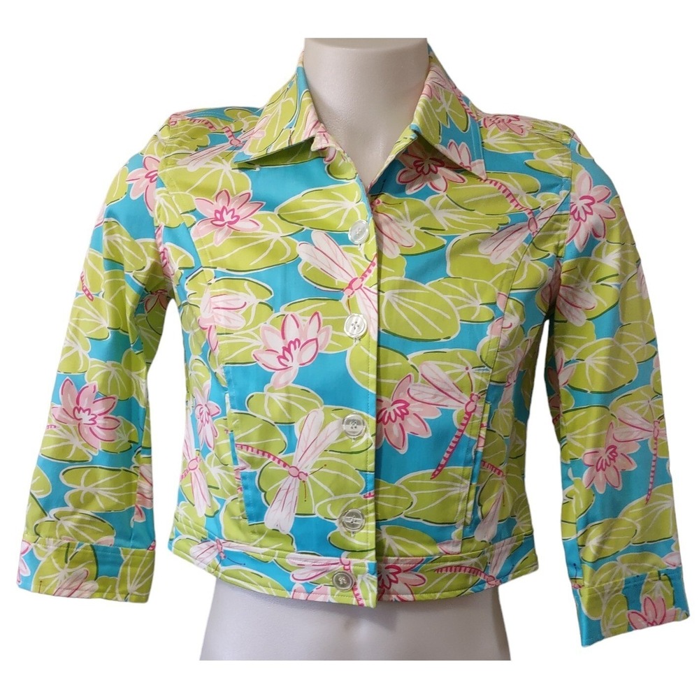 itw‎ by Claude Brown Jacket Womens Small Blue Floral Dragonfly Fairy Core Retro